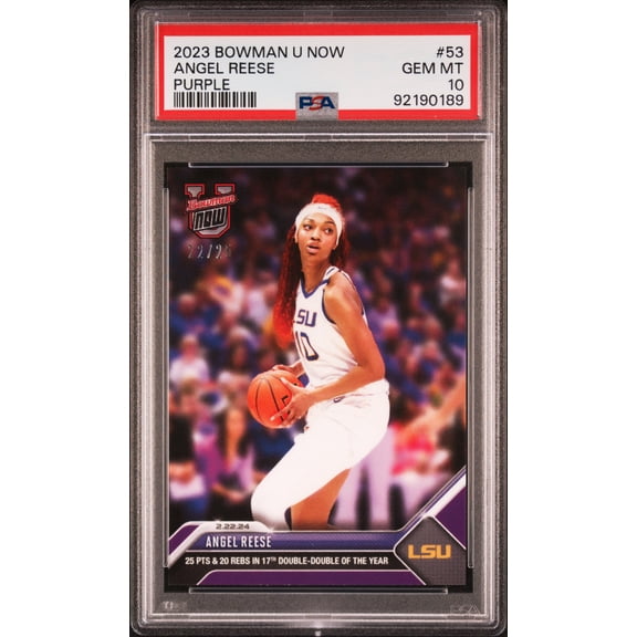 PSA 10 Angel Reese 2023 Bowman University Now #53 Purple SP #22/25 Rookie Card