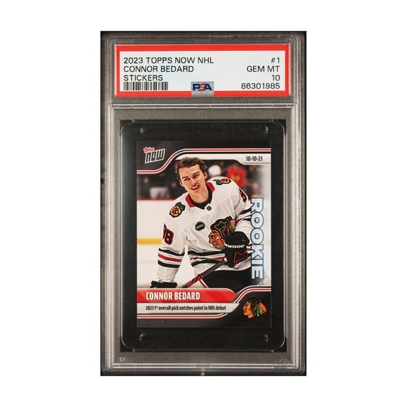 PSA 10 Connor Bedard 2023 Topps Now #1 NHL Debut Rookie/Sticker Card