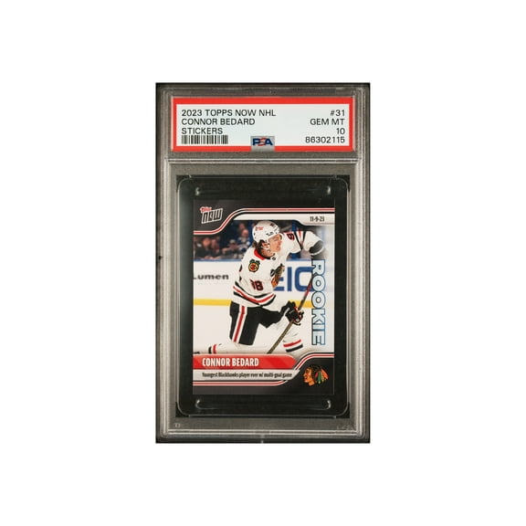 PSA 10 Connor Bedard 2023 Topps Now #31 Multi-Goal Game Rookie/Sticker Card