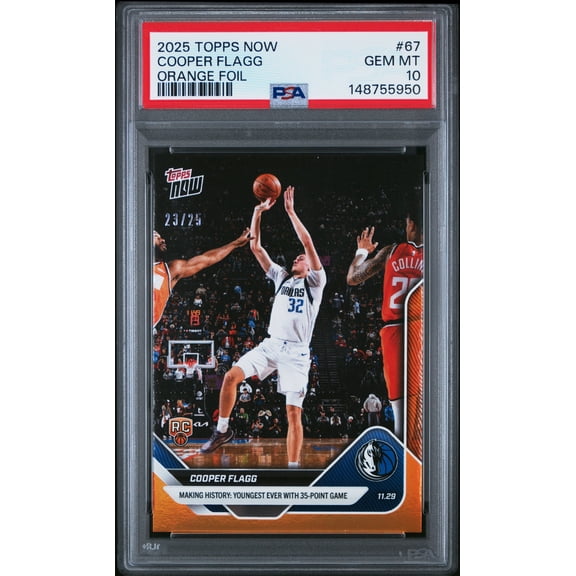 PSA 10 Cooper Flagg 2025 Topps Now #67 Orange Foil #23/25 Rookie Card Dallas Mavericks