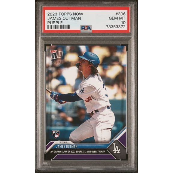 PSA 10 GEM-MT James Outman 2023 Topps Now #306 Rookie Card Purple SP #24/25