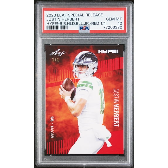 PSA 10 GEM-MT Justin Herbert 2020 Leaf Hype #27 Rookie Card Red Blank Back #1/1