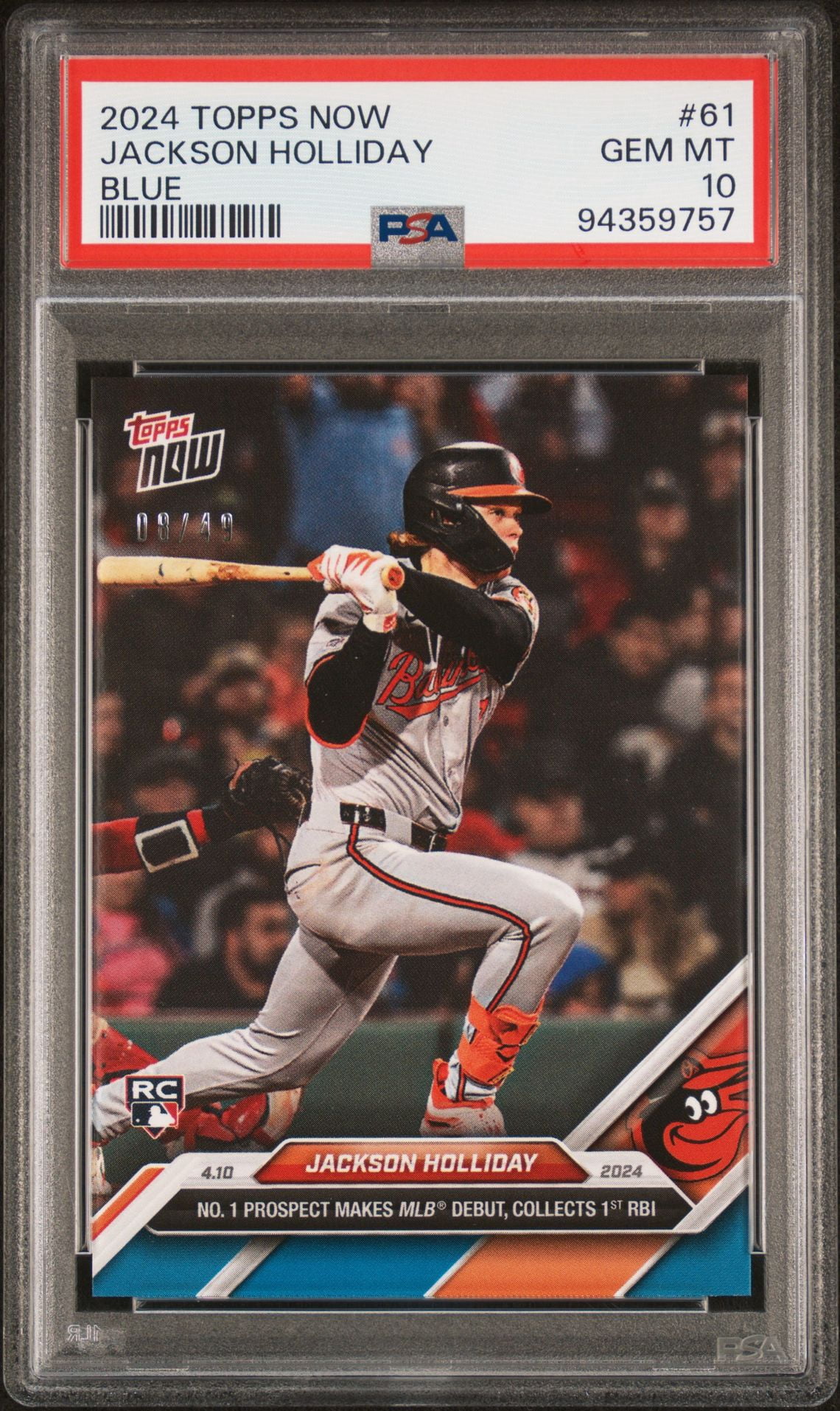 PSA 10 Jackson Holliday 2024 Topps Now #61 Bllue SP #8/49 Rookie 
