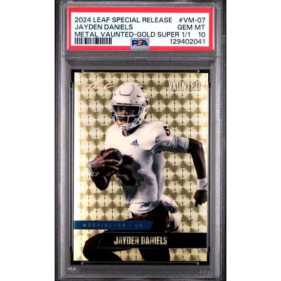 PSA 10 Jayden Daniels Leaf Vaunted Metal #VM-07 Gold Superprismatic 1/1 RC Card