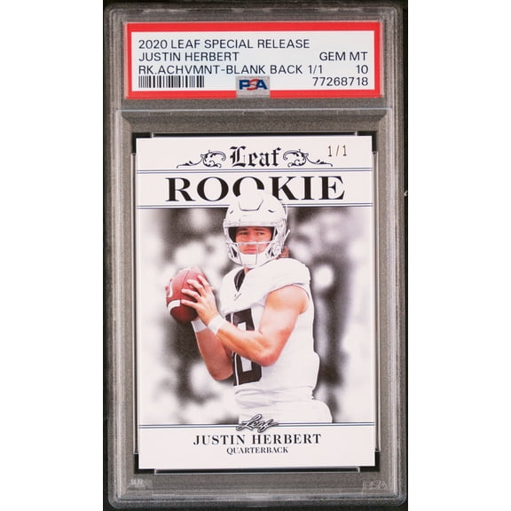PSA 10 Justin Herbert 2020 Leaf Exclusive #4 Rookie Card White Blank Back 1/1