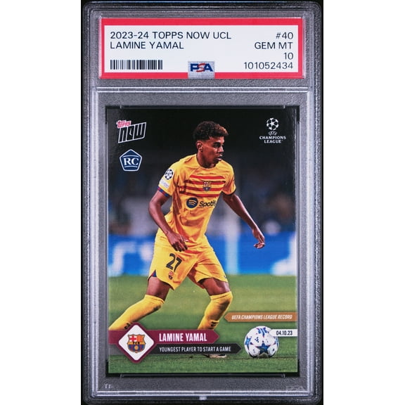 PSA 10 Lamine Yamal 2023 Topps Now #40 Youngest Player to Start Rookie Card Barcelona