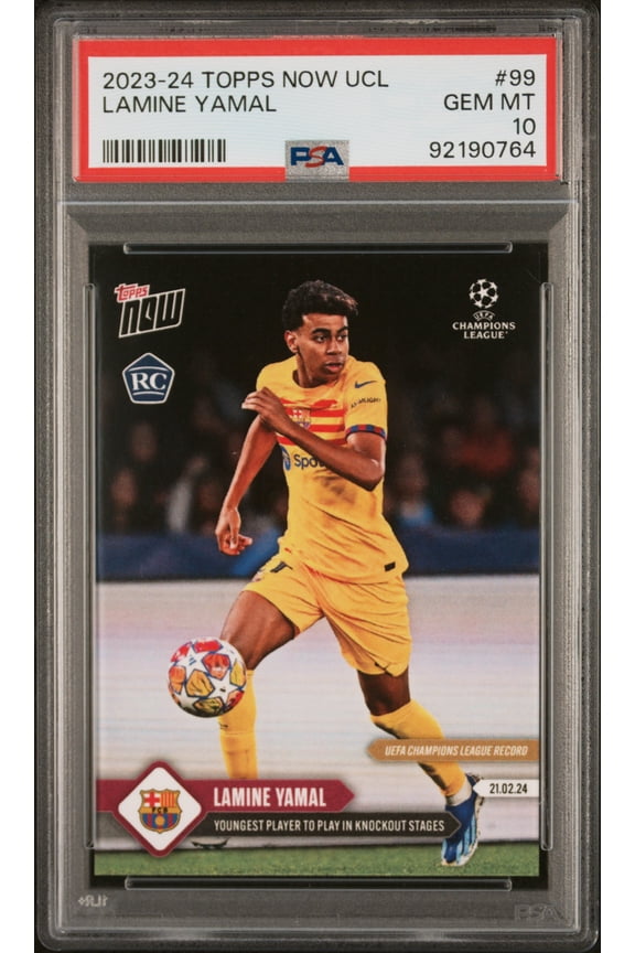 PSA 10 Lamine Yamal 2023 Topps Now #99 Youngest Player UCL Rookie Card Barcelona F.C.