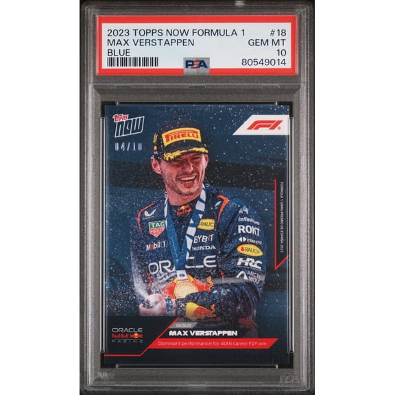 PSA 10 Max Verstappen 2023 Topps Now #18 Blue SP #4/10 Made Rare Trading Card