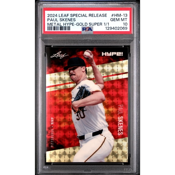 PSA 10 Paul Skenes '24 Leaf HYPE Metal HM-13 Gold Superprismatic 1/1 Rookie Card