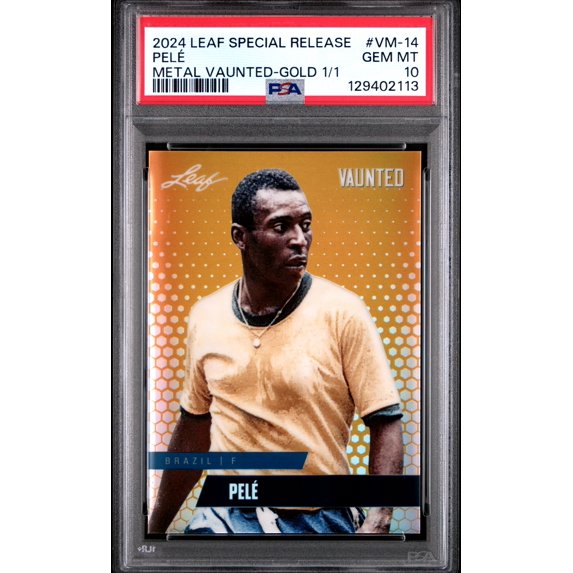 PSA 10 Pele 2024 Leaf Vaunted Metal #VM-14 Gold 1/1 Rare Trading Card Brazil
