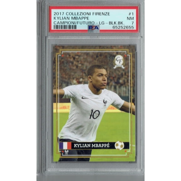 PSA 7 Kylian Mbappe 2017 Campioni di Futuro #1 Large Black Back Rookie Card
