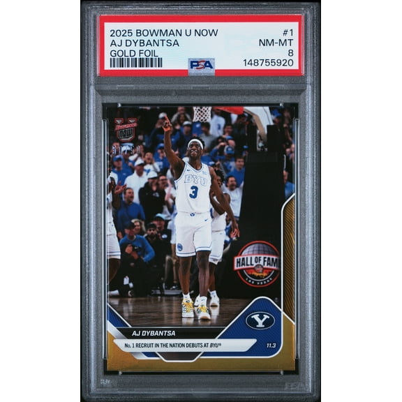 PSA 8 A.J. Dybantsa 2025 Bowman University Now #1 Gold SP #50/50 Rookie Card BYU Cougars