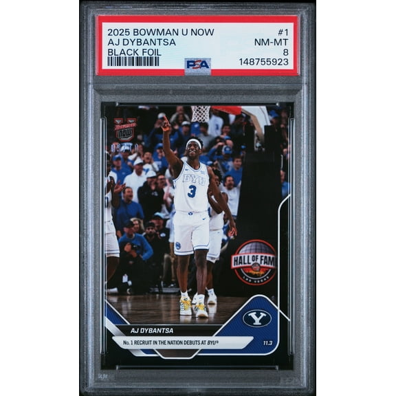 PSA 8 AJ Dybantsa 2025 Bowman University Now #1 Black Foil #9/10 Rookie Card BYU