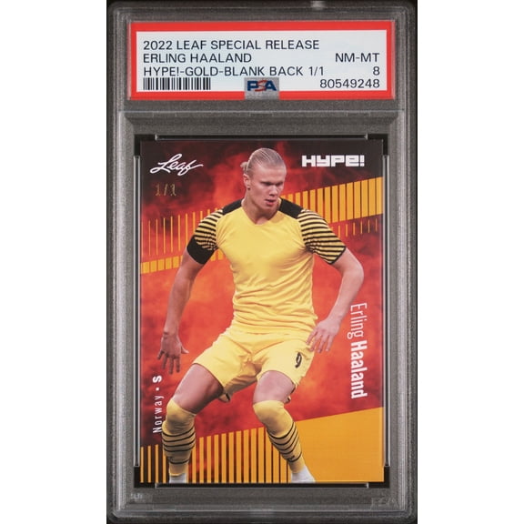 PSA 8 Erling Haaland 2022 Leaf Hype! #94 Gold Blank Back 1/1 Rare Trading Card