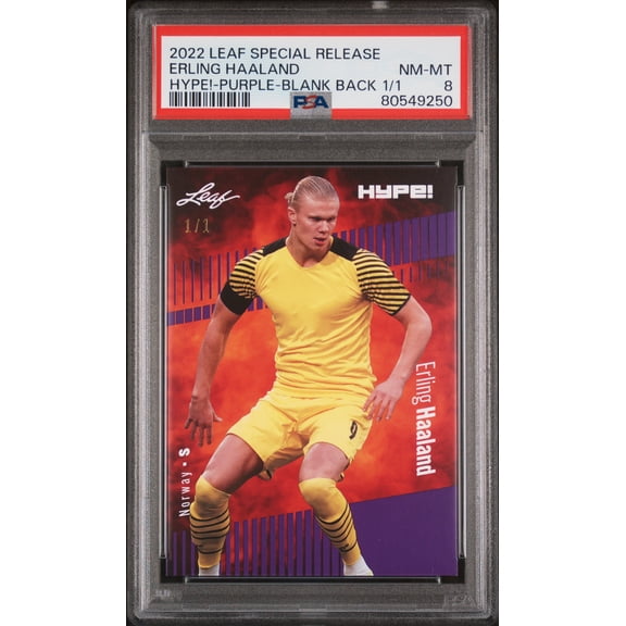 PSA 8 Erling Haaland 2022 Leaf Hype! #94 Purple Blank Back 1/1 Rare Card