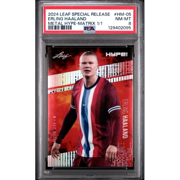PSA 8 Erling Haaland 2024 Leaf HYPE! Metal #HM-05 Matrix 1/1 Rare Trading Card Norway