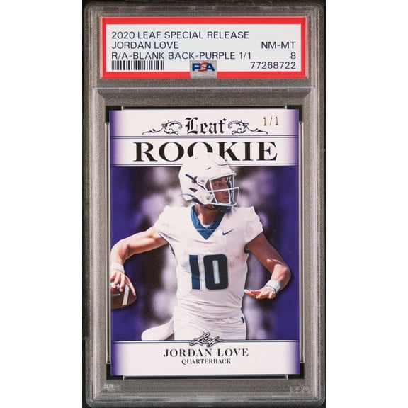 PSA 8 Jordan Love 2020 Leaf Exclusive #3 Rookie Card Blank Back-Purple 1/1