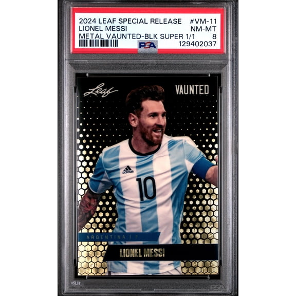 PSA 8 Lionel Messi 2024 Leaf Vaunted Metal #VM-11 Black Superprismatic 1/1 Rare Trading Card Argentina