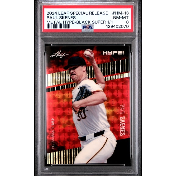 PSA 8 Paul Skenes Leaf HYPE! Metal #HM-13 Black Superprismatic 1/1 Rookie Card