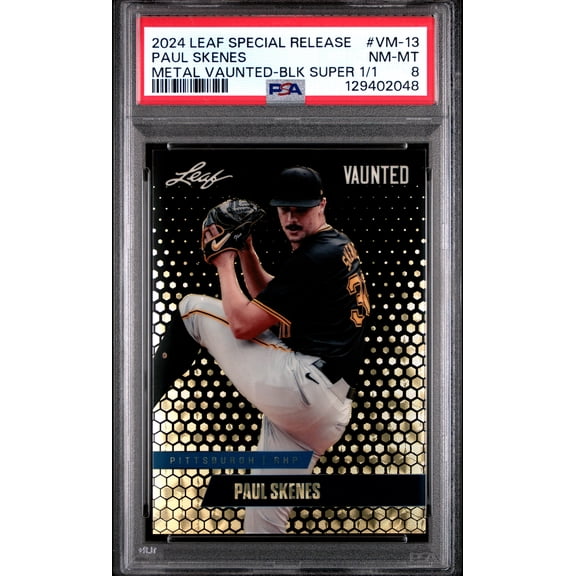 PSA 8 Paul Skenes Leaf Vaunted Metal #VM-13 Black Superprismatic 1/1 Rookie Card