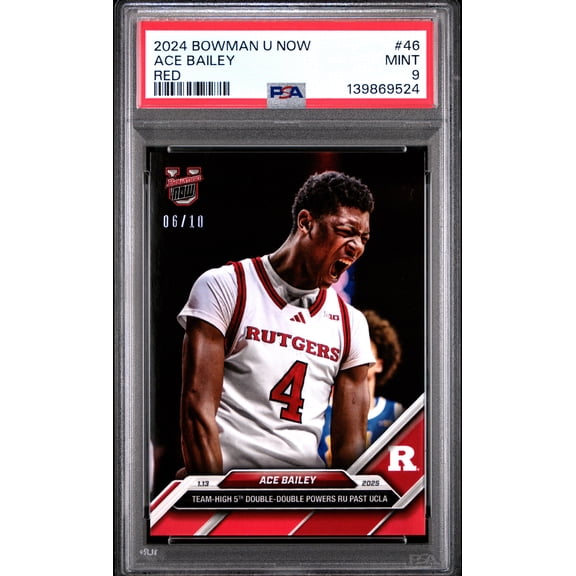PSA 9 Ace Bailey 2024 Bowman University Now #78 Red #6/10 Rookie Card Rutgers