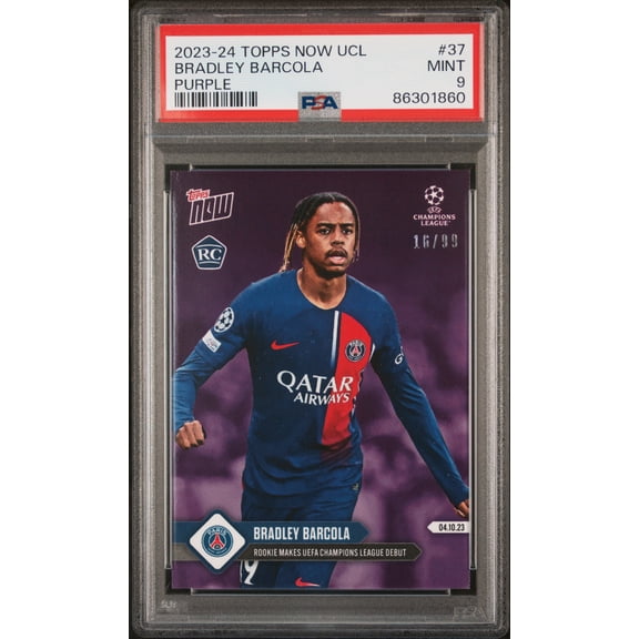 PSA 9 Bradley Barcola 2023 Topps Now #37 Purple SP Only 99 Made Rookie Card Paris Saint Germain