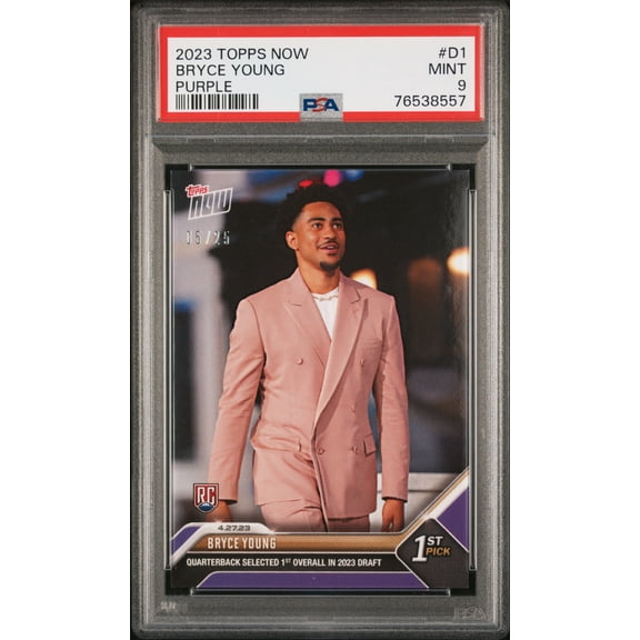 PSA 9 Bryce Young 2023 Topps Now #D1 Rookie Card Draft Night Purple SP #5/25