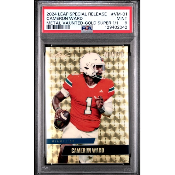 PSA 9 Cam Ward 2024 Leaf Vaunted Metal #VM-01 Gold Superprismatic 1/1 Rookie Card