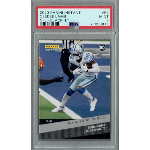 PSA 9 Ceedee Lamb 2020 Panini Instant #54 Rookie Card Black Masterpiece 1/1