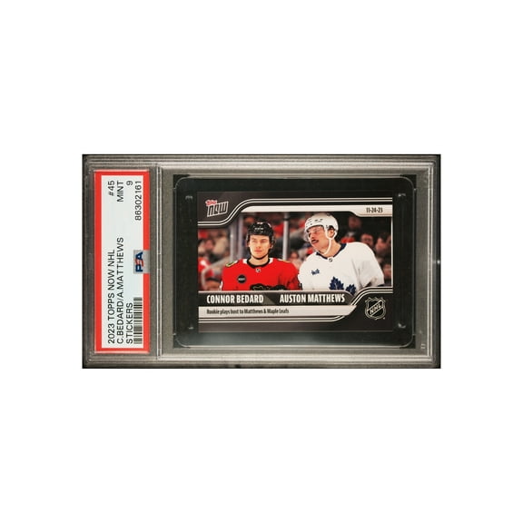 PSA 9 Connor Bedard 2023 Topps Now #45 w Auston Matthews Rookie/Sticker Card