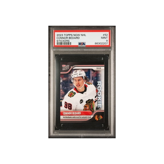 PSA 9 Connor Bedard 2023 Topps Now #52 Sets Blackhawk Record Rookie/Sticker Card