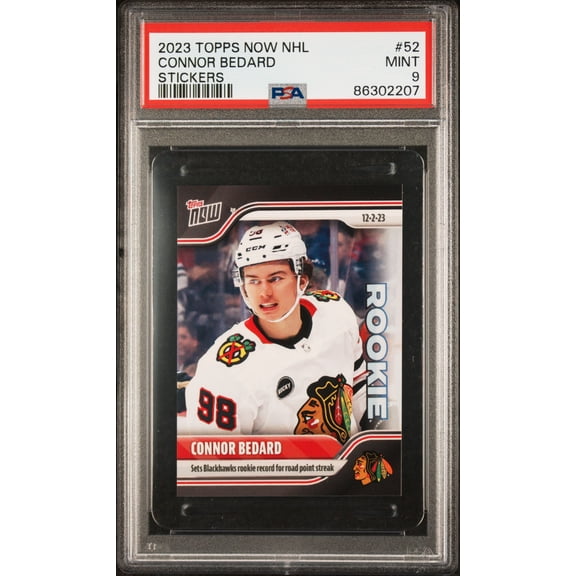 PSA 9 Connor Bedard 2023 Topps Now #52 Sets Blackhawks Record Rookie/Sticker Card Chicago Blackhawks