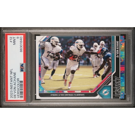 PSA 9 De'Von Achane 2023 Panini Instant #12 Versicolor #1 of 5 Rookie Card Miami Dolphins