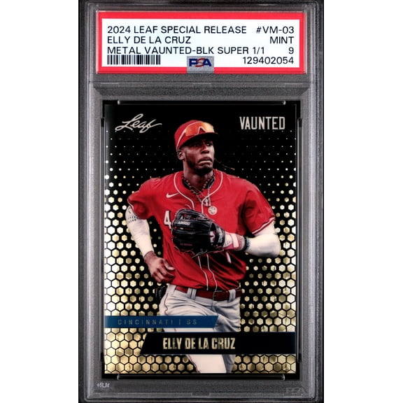 PSA 9 Elly De La Cruz Leaf Vaunted Metal #VM-03 Black Superprismatic 1/1 RC Card