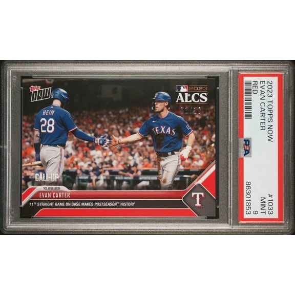 PSA 9 Evan Carter 2023 Topps Now #1033 Red SP The #1 of 10 Rookie Card