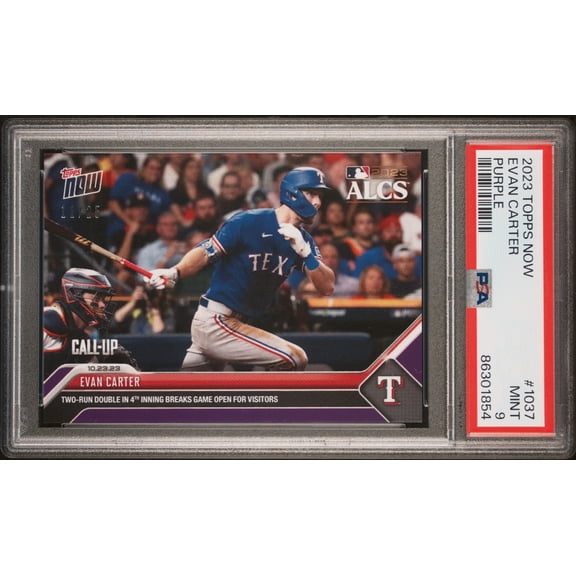 PSA 9 Evan Carter 2023 Topps Now #1037 Purple SP #11/25 Rookie Card