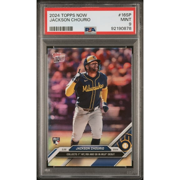 PSA 9 Jackson Chourio 2024 Topps Now #16SP Rainbow Foil SP Rookie Card Milwaukee Brewers