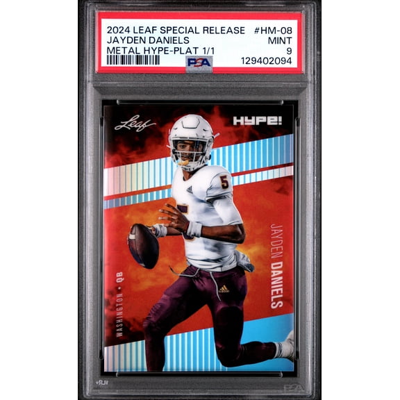 PSA 9 Jayden Daniels 2024 Leaf HYPE! Metal #HM-08 Platinum 1/1 Rookie Card