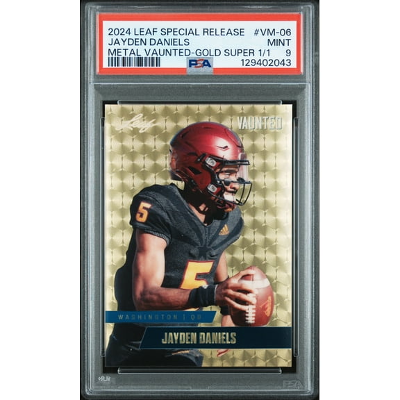 PSA 9 Jayden Daniels Leaf Vaunted Metal #VM-06 Gold Superprismatic 1/1 RC Card