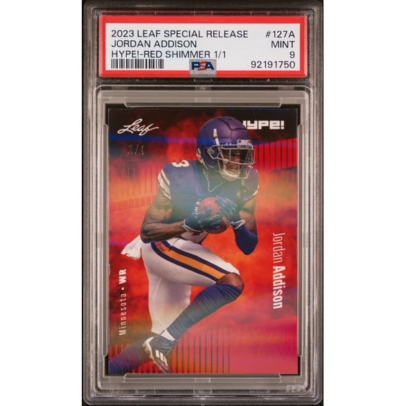 PSA 9 Jordan Addison 2023 Leaf HYPE #127A Red Shimmer 1/1 Rookie Card Minnesota Vikings