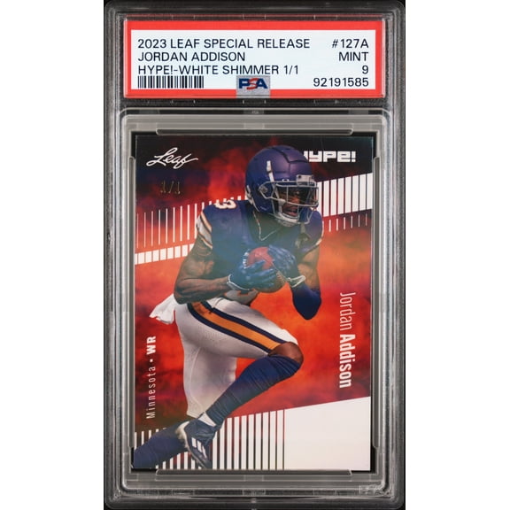 PSA 9 Jordan Addison 2023 Leaf HYPE #127A White Shimmer 1/1 Rookie Card Minnesota Vikings
