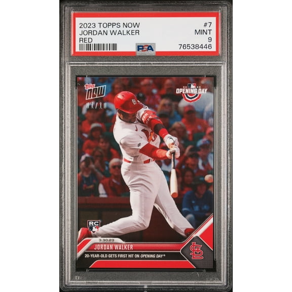 PSA 9 Jordan Walker 2023 Topps Now #7 Rookie Card Red SP #1/10 Cardinals