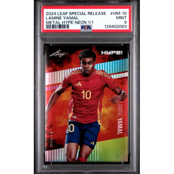 PSA 9 Lamine Yamal 2024 Leaf HYPE! Metal #HM-10 Neon 1/1 Rookie Card
