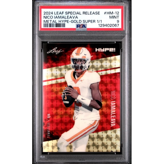 PSA 9 Nico Iamaleava 2024 Leaf HYPE! Metal #HM-12 Gold Superprismatic 1/1 Card