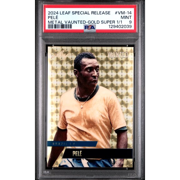 PSA 9 Pele 2024 Leaf Vaunted Metal #VM-14 Gold Superprismatic 1/1 Rare Trading Card Brazil