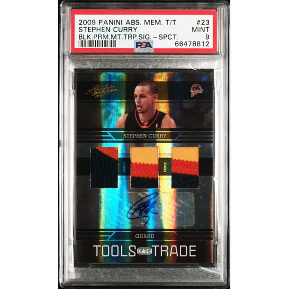 PSA 9 Stephen Curry 2009 Absolute Memorabilia #23 Autograph Material 2/5 Rookie Card Golden State Warriors