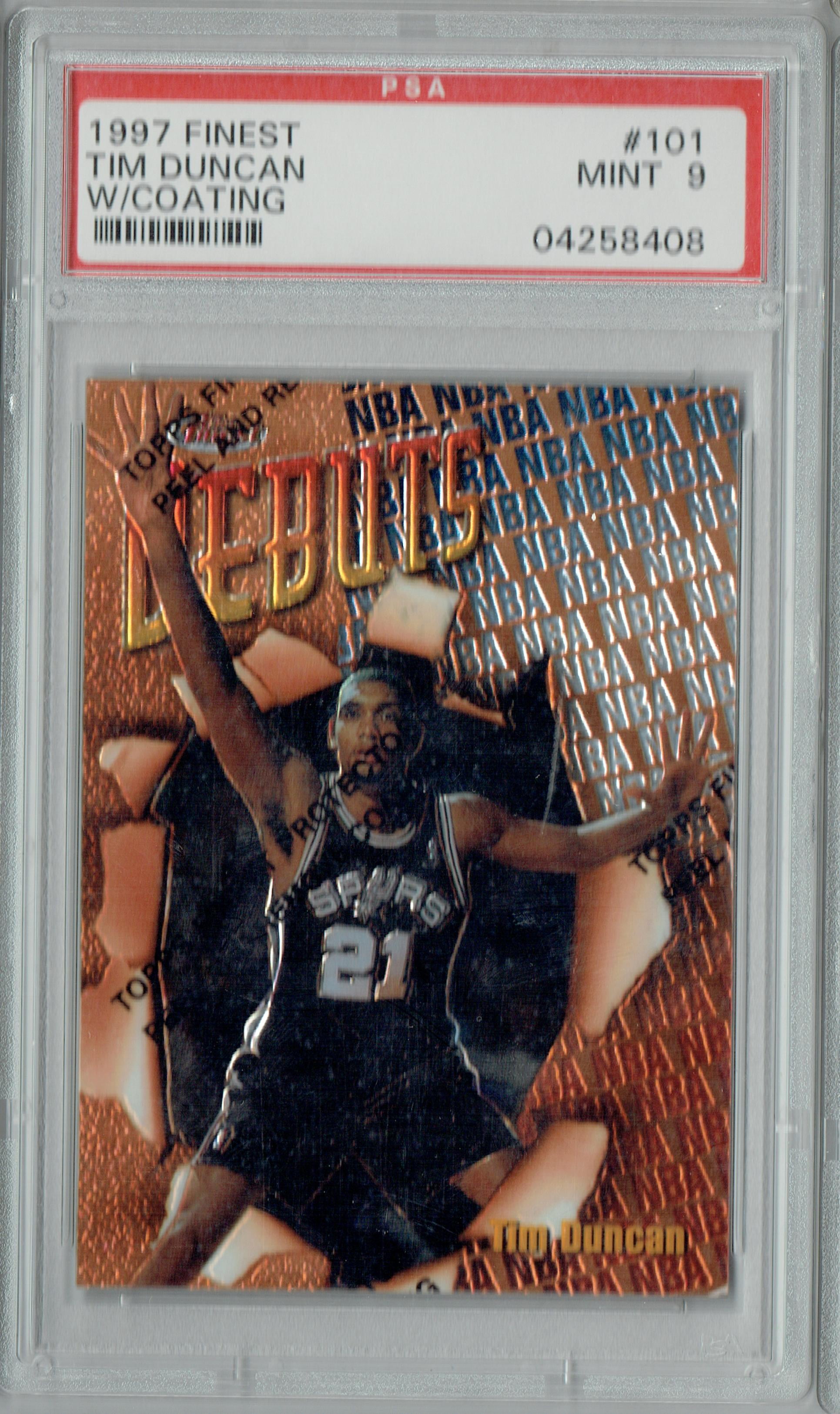 PSA 9 Tim Duncan 1997 Topps Finest #101 With Coating Rookie Card ...