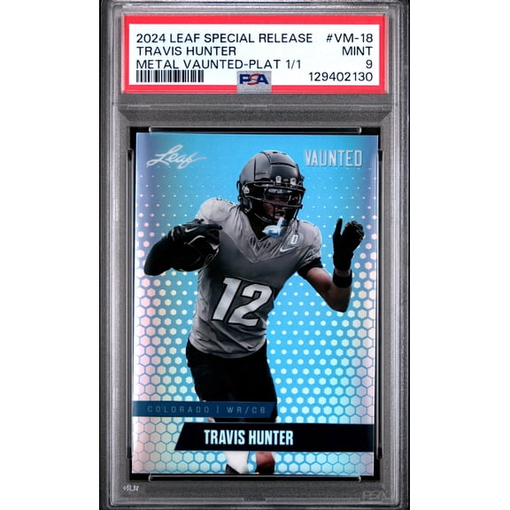PSA 9 Travis Hunter 2024 Leaf Vaunted Metal #VM-18 Platinum 1/1 Rookie Card
