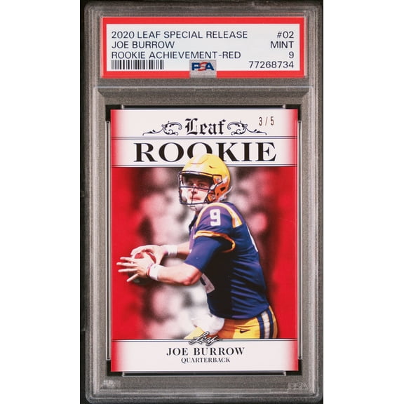 Joe Burrow Rookie Card Cincinnati PSA MINT 9 (Mint) Football Trading Card 2020 Leaf Exclusive #2 Red 3/5