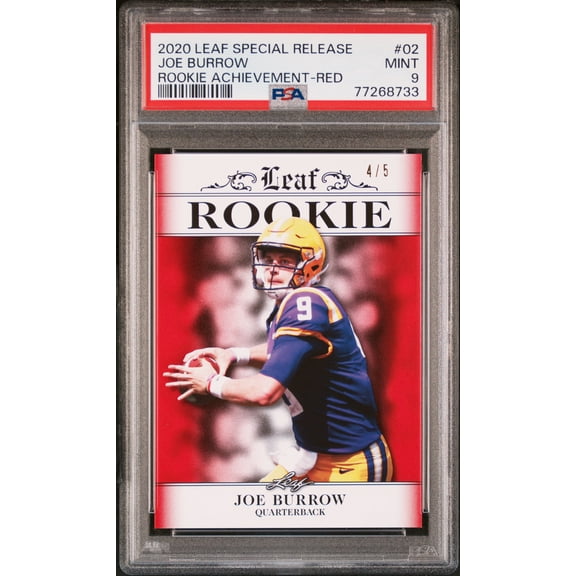 Joe Burrow Rookie Card Cincinnati PSA MINT 9 (Mint) Football Trading Card 2020 Leaf Exclusive #2 Red 4/5
